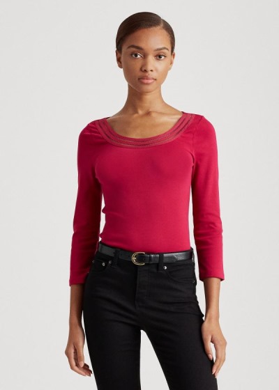 Tops Ralph Lauren Mujer Fucsia Claro - Cotton Elbow-Sleeve - GIUNV0671